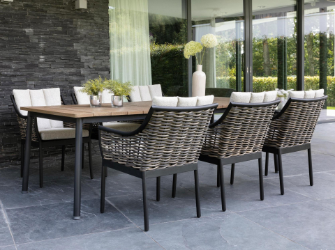 Apple Bee Milou Dining-Set schwarz II 1 Tisch 240x100cm und 6 Sessel