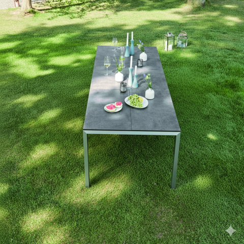 Niehoff Newport Auszieh-Tisch 180-280x100cm, HPL Beton-Design, Gestell Aluminium