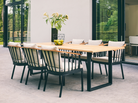 Apple Bee Condor Dining Tisch 190x95cm Alu black mit Teakplatte