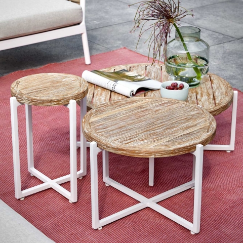 Apple Bee Milou Kaffeetisch Wei&szlig; Teak 74cm