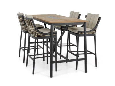 Apple Bee Milou Bar-Set, Schwarz Tisch 150x78cm und 4 Barsthle mit Kissen