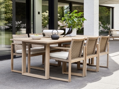 Apple Bee Antigua Dining Set Teak coastal Tisch 240x95cm mit 6 Sesseln