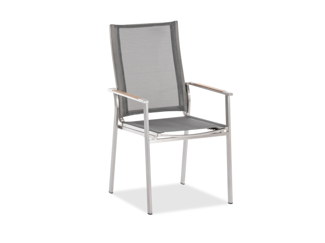 Niehoff Scalea Flex Hochlehner, silbergrau, Armlehnauflage Teakholz