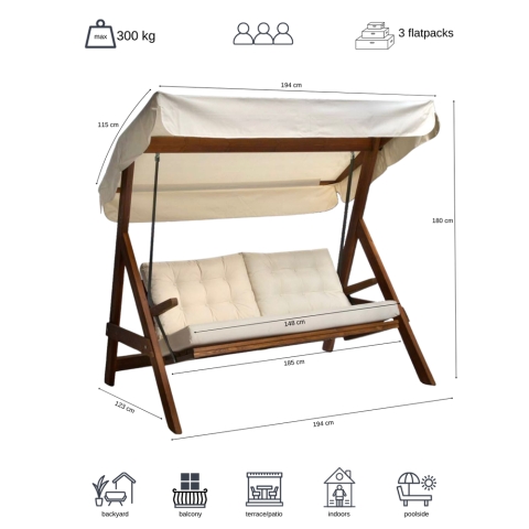 Pemode Hollywoodschaukel Paris 2000 Beige B:194 x T:123 x H:180 cm