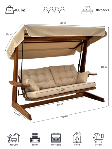 Pemode Hollywoodschaukel Sia 2400 Camel - Iroko-Holz B:235 x T:134 x H:195 cm