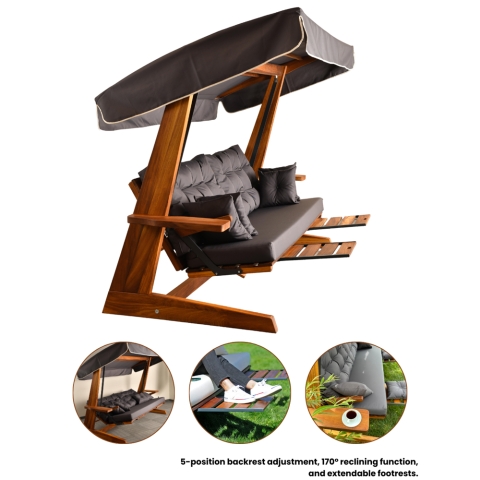 Pemode Hollywoodschaukel Luna 2600 Anthrazit- Iroko-Holz B:270 x T:139 x H:195 cm