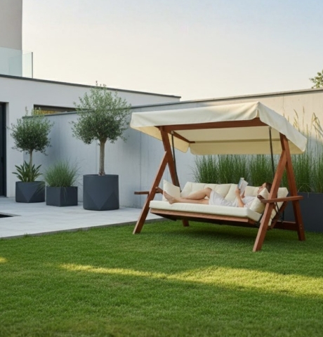 Pemode Hollywoodschaukel Grand Lyon 2400 Beige - Iroko-Holz B:228 x H:190 cm