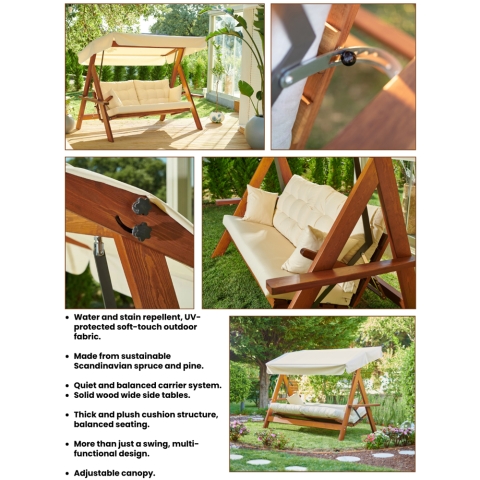 Pemode Hollywoodschaukel Grand Lyon 2400 Beige - Iroko-Holz B:228 x H:190 cm