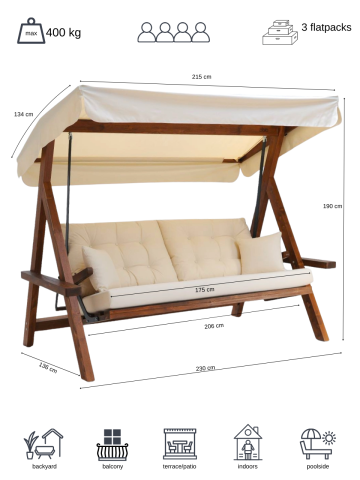 Pemode Hollywoodschaukel Lyon 2400 Beige B:228 x T:134 x H:190 cm