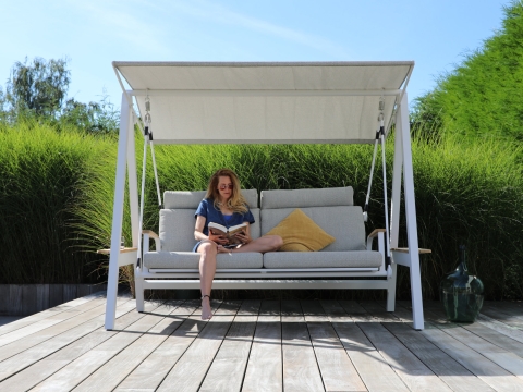 Hollywoodschaukel Zebra Aluminium Deluxe Wei&szlig; inkl. Polster 251 cm x 140 cm x 183 cm