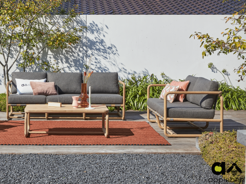 Apple Bee Dolce 2-Sitzer Loungesofa 141cm Teak Kissen grau