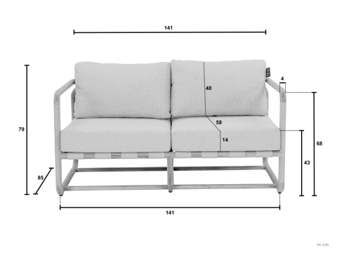 Apple Bee Dolce 2-Sitzer Loungesofa 141cm Teak Kissen grau