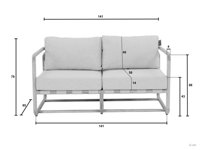 Apple Bee Dolce 2-Sitzer Loungesofa 141cm Teak Kissen grau