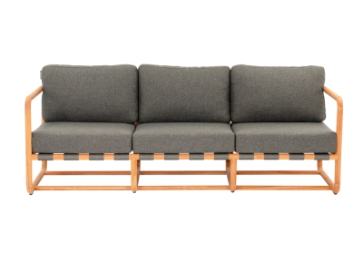 Apple Bee Dolce 3-Sitzer Loungesofa 210cm Teak Kissen Grau