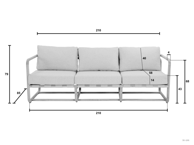 Apple Bee Dolce 3-Sitzer Loungesofa 210cm Teak Kissen Grau