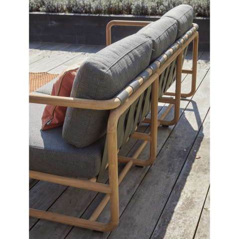 Apple Bee Dolce 3-Sitzer Loungesofa 210cm Teak Kissen Grau