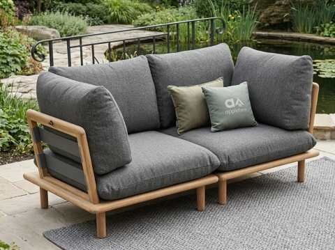 Apple Bee Sling Eckteil 85x85cm, Teak Kissen grau