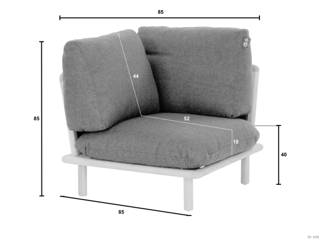 Apple Bee Sling Eckteil 85x85cm, Teak Kissen grau