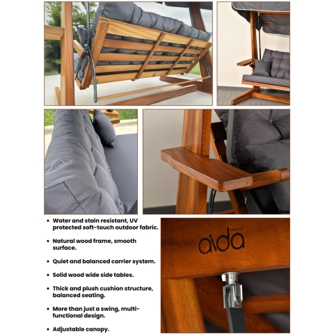 Pemode Hollywoodschaukel Sia 2400 Anthrazit - Iroko-Holz B:235 x T:134 x H:195 cm