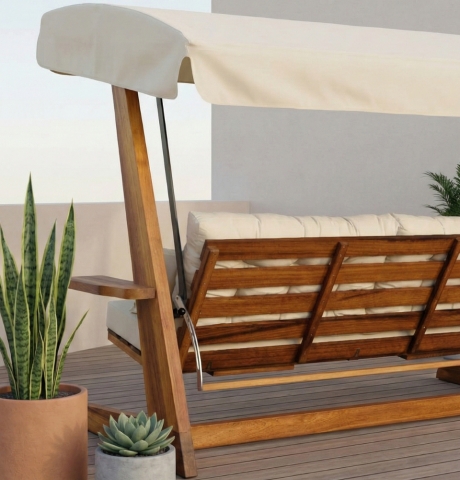 Pemode Hollywoodschaukel Luna 2600 Beige- Iroko-Holz B:270 x T:139 x H:195 cm