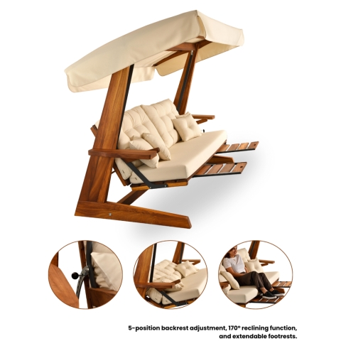 Pemode Hollywoodschaukel Luna 2600 Beige- Iroko-Holz B:270 x T:139 x H:195 cm