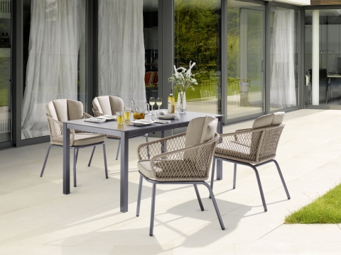 Sieger Gomera Dining Sessel Natur mit Rope Bespannung und Kissen