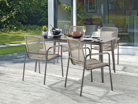 Sieger Ticco Stapelsessel Rope Natur Aluminium eisengrau