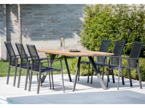 Niehoff Noah-Cervo Gartenm&ouml;bel-Set 7-teilig, Tischplatte aus recyceltem Teakholz