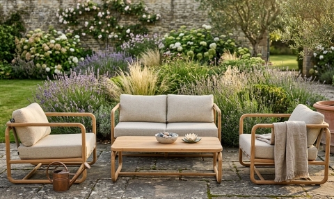 Apple Bee Dolce Lounge-Set 5 Teak inkl. Kissen Cotton Flower ca. 350x170cm