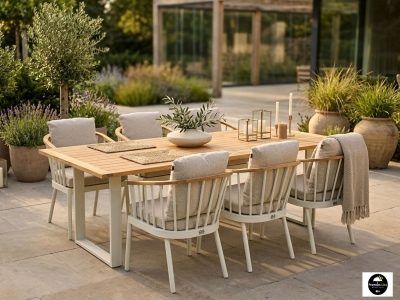 Apple Bee Condor Dining-Set 2 Oyster Tisch 240x95cm mit 6 Sesseln Apple Bee Condor Dining-Set 2 Oyster Tisch 240x95cm mit 6 Sesseln