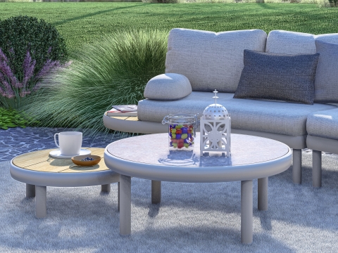 Zebra Wave Kaffeetisch Teak 60cm rund Aluminium light taupe