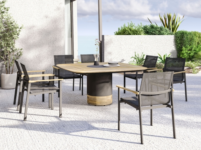 Zebra Enox Sessel Aluminium graphite Teak Armlehnen