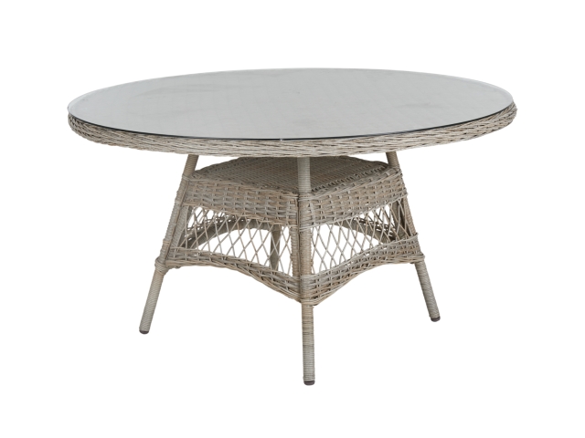 Brafab Kamomill Geflecht-Gartentisch rund 130cm, Beige, Tischplatte Glas