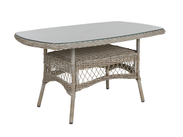 Brafab Kamomill Gartentisch 135x80cm, Geflecht Beige mit Glasplatte