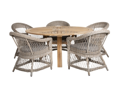 Brafab Kamomill Gartenm&ouml;bel Set 3, 6 teilig, Geflecht beige, Tisch Teak