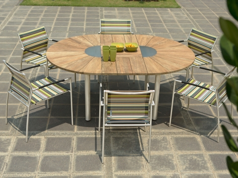 Zebra 6x Rovex mit Catax Ausziehtisch Gartenm&ouml;bel-Set