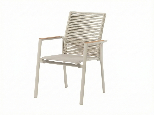 Zebra Fly Rope Stapelsessel light taupe, Armlehnen Teak