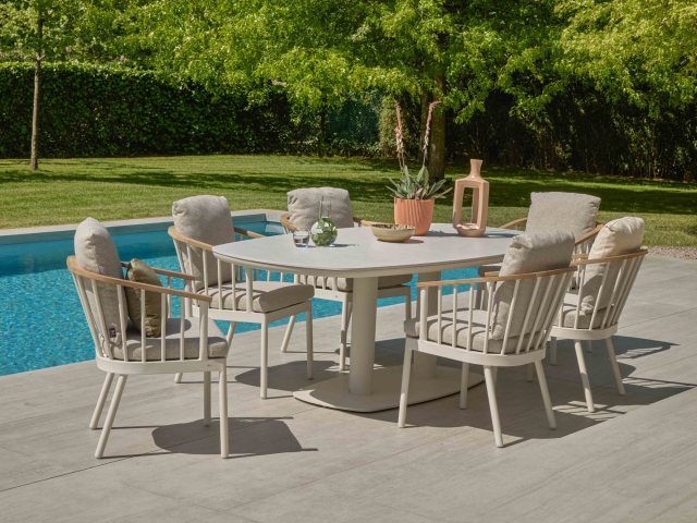 Apple Bee Melville Dining Tisch 220x110x77cm HPMS stone oyster