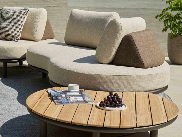 Apple Bee Moon Island Loungetisch Aluminium Teakholz 110cm