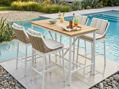 Apple Bee Milou Bar-Set Alu Oyster Tisch 150x78cm und 4 Barst&uuml;hle mit Kissen